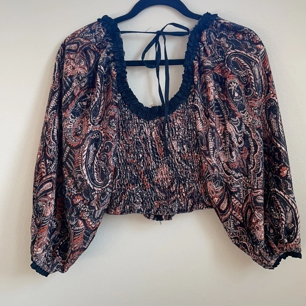 Free People navy blue Dare me velvet blouse XS NWT